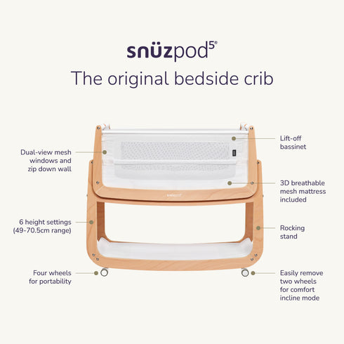 SnuzPod5 Sidecar Bed, Pebble